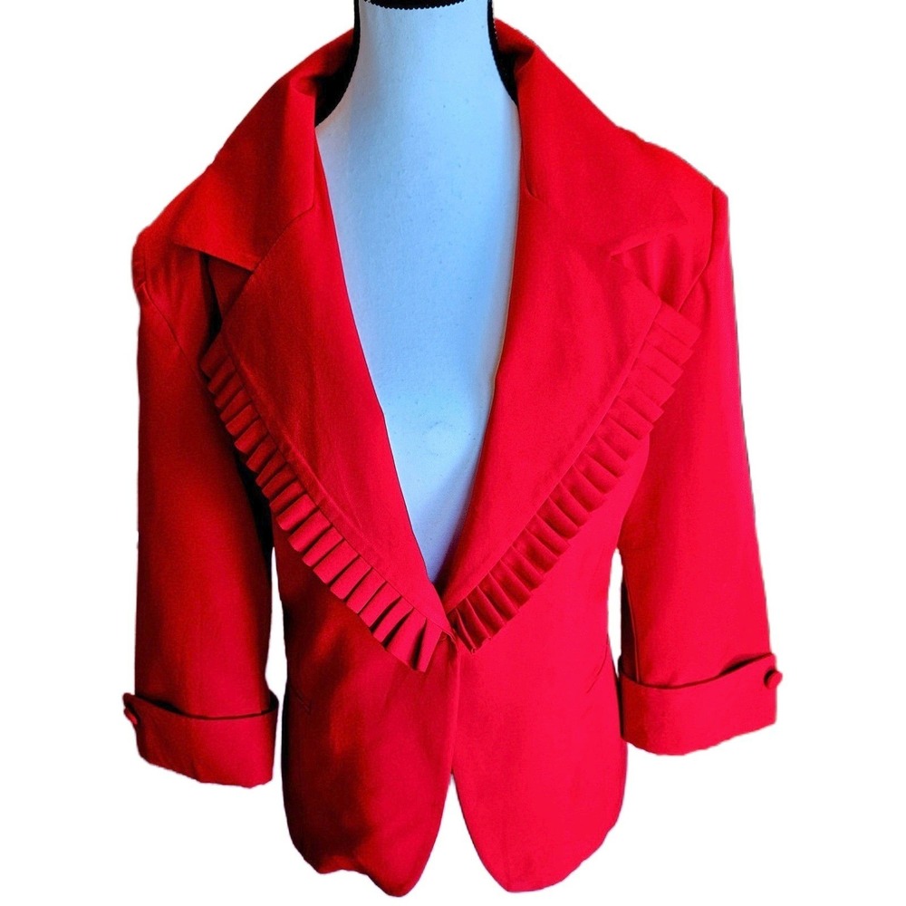 JoLipe Turkey Red Ruffle Blazer Jacket Womens 40 US Large L Tailored Suit Top